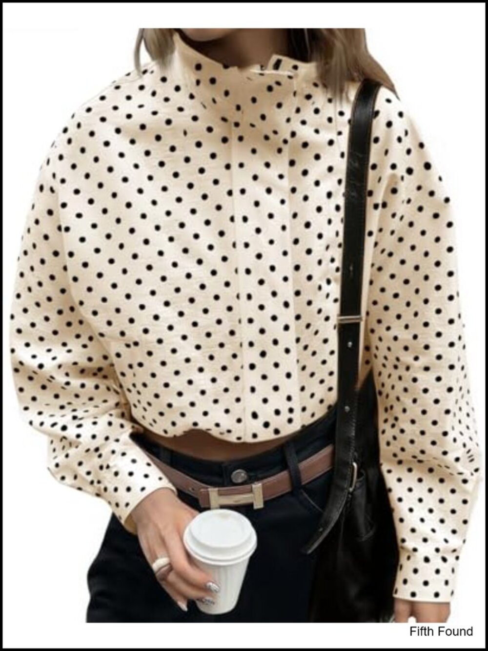 Polka Dot Zip Up Cropped Jacket Oversized Fit Long Sleeve Casual